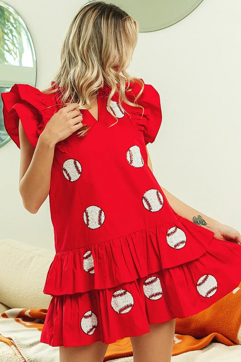 Sequins Baseball Patch Gameday Dress