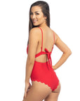 Red Scallop One Piece Swimsuit