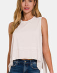 Zenana Slit High-Low Round Neck Tank