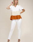 Color Block Notched Neck Blouse - Online Only