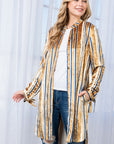 e Luna Striped Velvet Long Cardigan