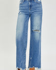 Risen Full Size High Rise Frayed Hem Wide Leg Jeans