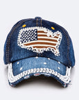 US Map Crystal Embellished Fashion Denim Cap