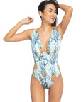 Pineapple Print V-Neckline One Piece Swimsuit