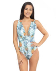 Pineapple Print V-Neckline One Piece Swimsuit