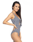 Black and White Gingham Cutout One Piece Swimsuit