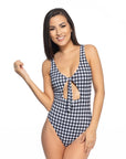 Black and White Gingham Cutout One Piece Swimsuit