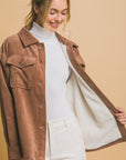 Love Tree Corduroy Button Up Jacket with Sherpa Inside