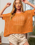 BiBi Hollowed Out Short Sleeve Knit Cover Up