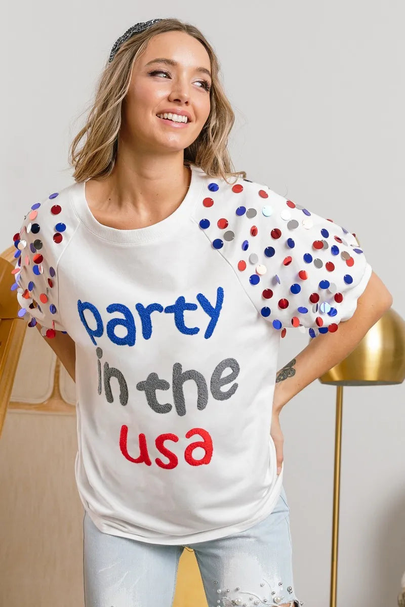 BiBi Party In The Usa Spangle Puff Sleeves Top