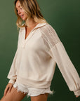 BiBi French Terry Lace Shoulder Top