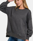 Zenana High-Low Acid Wash Fleece Sweatshirt