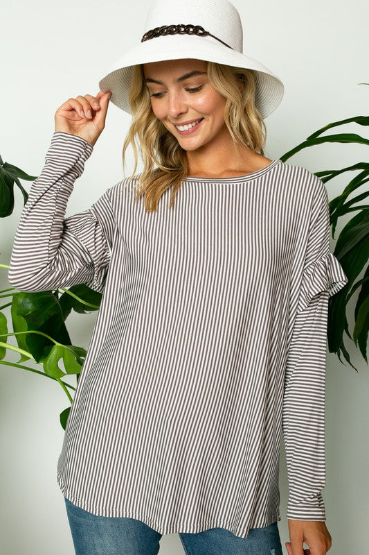 e Luna PLUS Pin Striped Ruffled Top