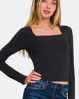 Zenana Square Neck Fitted Long Sleeve T-Shirt