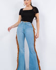 GJG Denim Fringe Bell Bottom In Light Blue