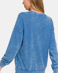 Zenana Washed Round Neck Dropped Shoulder Sweatshirt