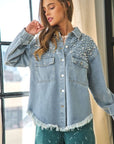 Women Button Down Denim Blouse