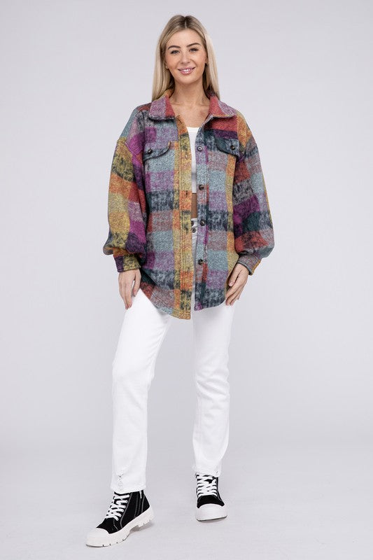 BiBi Loose Fit Buttoned Down Check Shirt Jacket