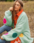 Davi & Dani The Fuzzy Smile Long Bell Sleeve Knit Cardigan