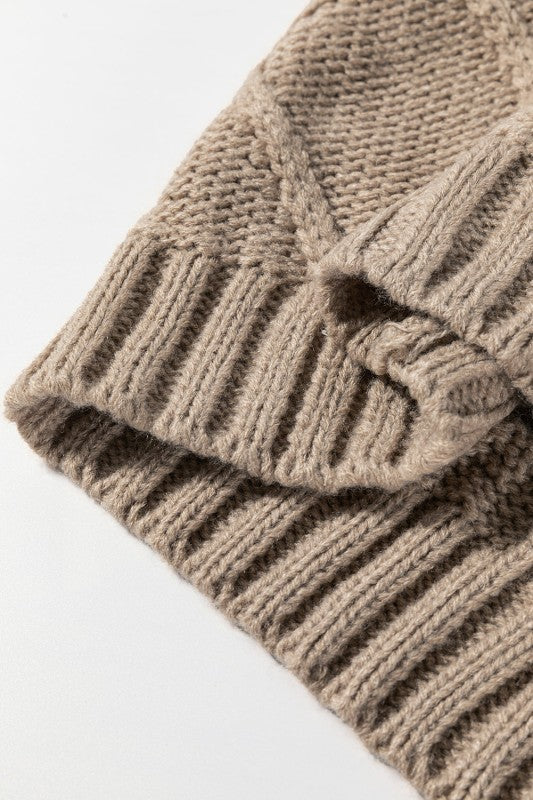 Colorblock Bow Cable Knit Short Sleeve Sweater