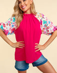 Haptics Frill Mock Neck Half Sleeve Blouse