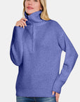 Zenana Half Zip Long Sleeve Sweater