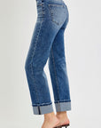 RISEN Full Size High Rise Crop Straight Roll Up Jeans