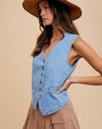 Annie Wear Button Down V-Neck Denim Vest