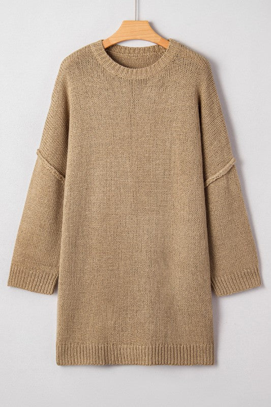 Solid Slouchy Drop Shoulder Sweater Dress