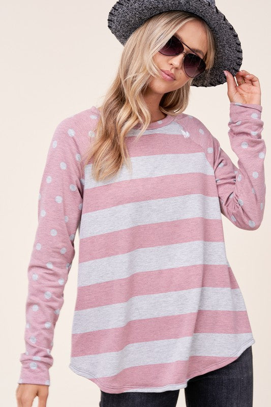 e Luna Dot Stripe Mixed Sweatshirt