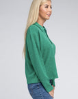 Zenana Brushed Melange Hacci Collared Sweater