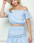 e Luna Gingham Seersucker Top & Skirt Set