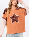 SAGE + FIG Star Patch Long Sleeve Color Block T-Shirt