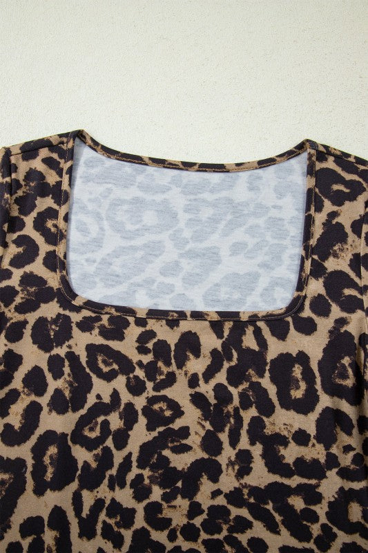 Leopard & Floral Square Neck Long Sleeve T-Shirt