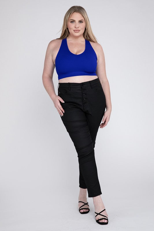 ZENANA Plus Ribbed Cropped Racerback Tank Top