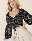 Lilou Ruched floral print crop top with puff sleeves