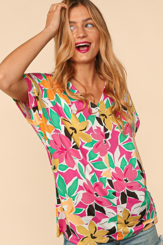 Haptics PLUS Floral Loose Fit Short Sleeve Top