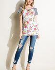 e Luna Pin Striped Floral Mix Top