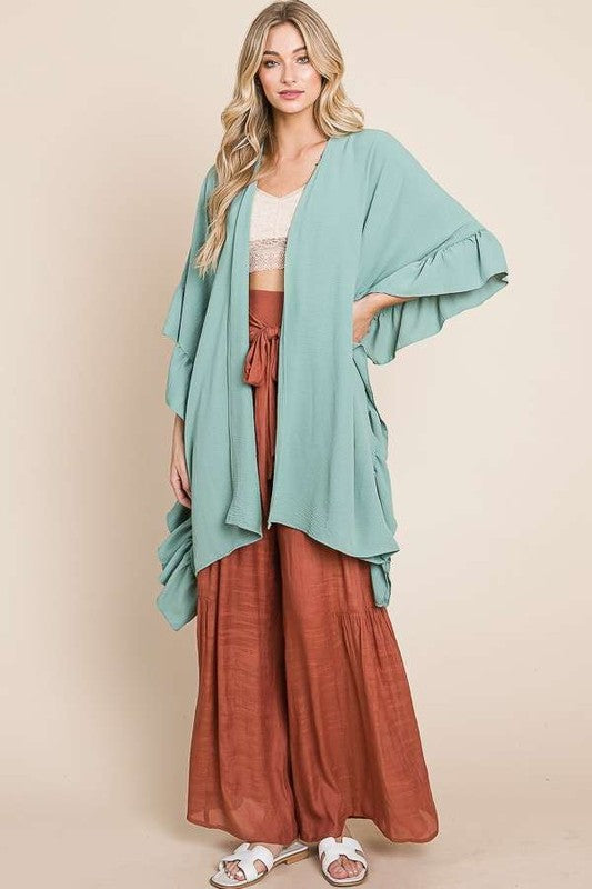 Jade By Jane Wide Sleeve Ruffle Kimono