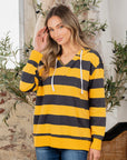 Full Size Drawstring Striped Long Sleeve Hoodie