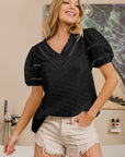 BiBi Ruffled V-Neck Eyelet Puff Sleeve Blouse