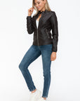 Snobbish PU Leather Biker Jacket with Side Zip Pockets