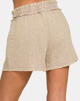 Zenana Washed Frayed Hem Drawstring Shorts