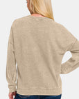 Zenana Washed Round Neck Dropped Shoulder Sweatshirt