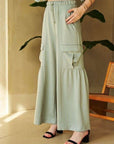 Davi & Dani Drawstring Ruched Detail Wide Leg Pants