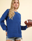 VERY J Waffle-Knit Exposed Seam Round Neck Sweater