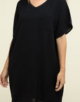 Zenana Woven Airflow V Neck T-Shirt Dress with Pockets