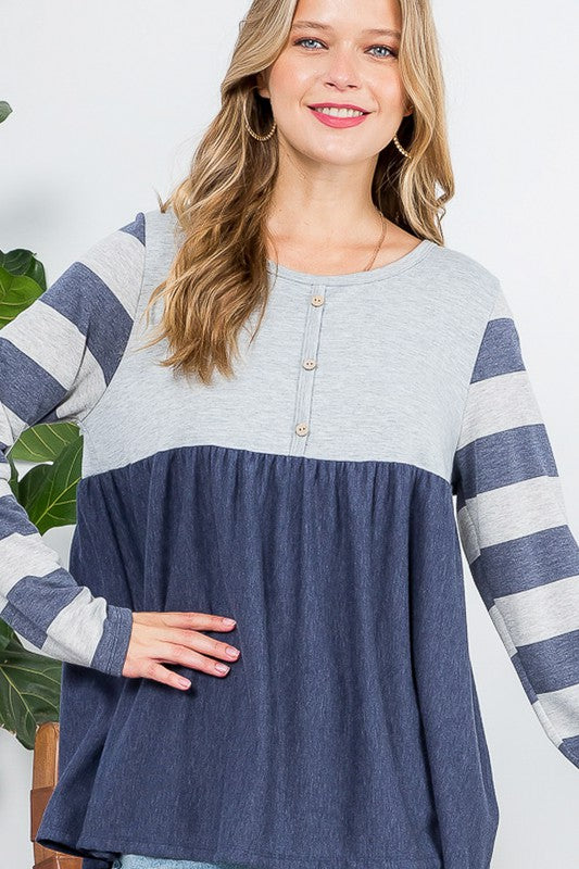 e Luna PLUS Striped Solid Mix Babydoll Top