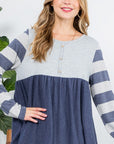 e Luna PLUS Striped Solid Mix Babydoll Top