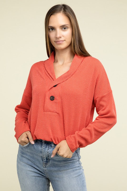 ZENANA Textured Line Elastic Waist Pullover Top